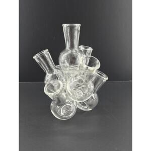 Vintage 7 Cluster Glass Bud Vase Round Plant Propagation Station